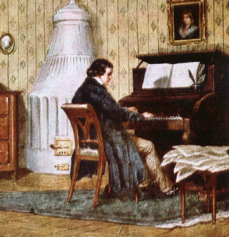 schumann composing at his piano, johannes brahms